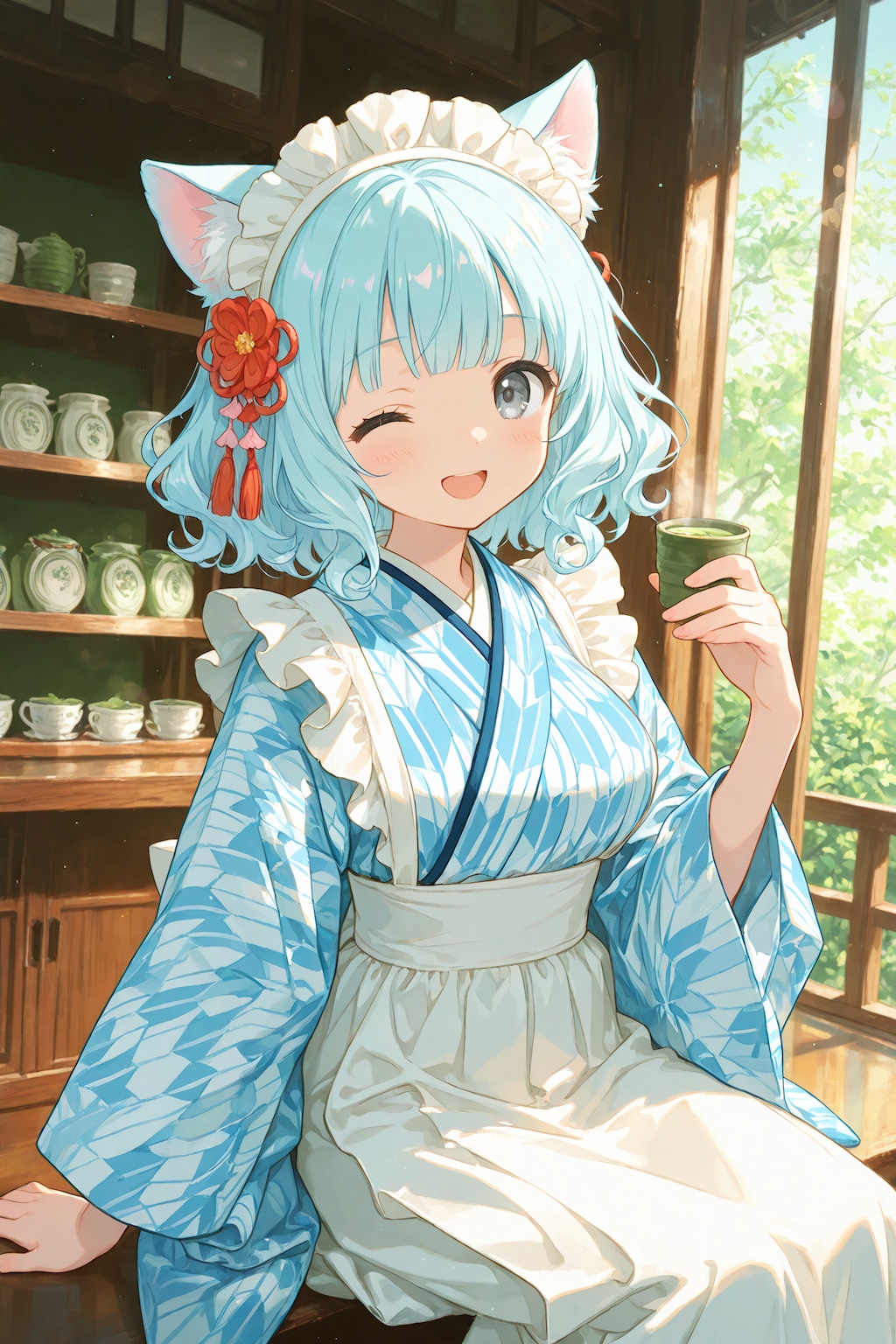 和メイド衣装の青髪ちゃん
