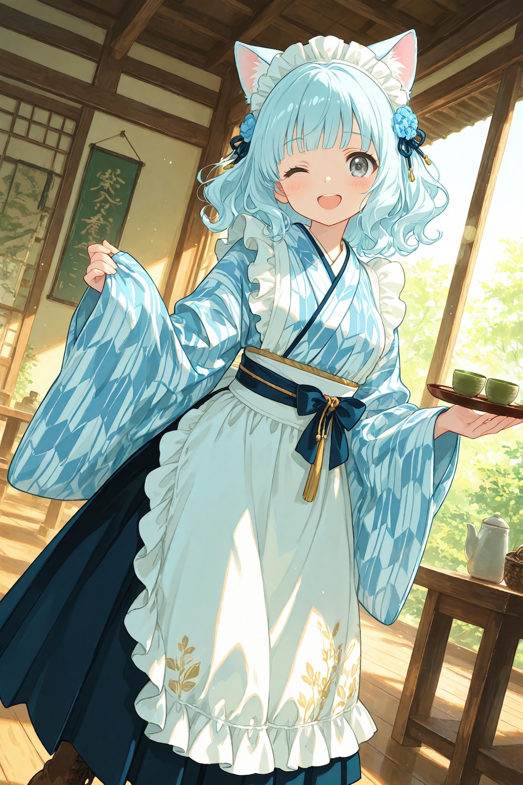 和メイド衣装の青髪ちゃん