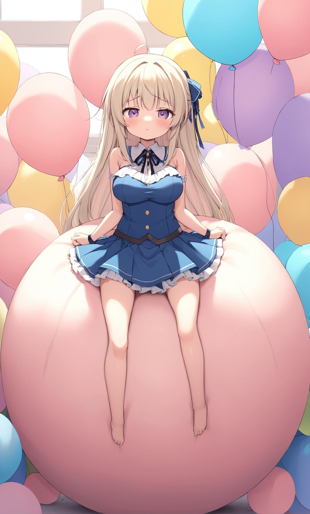 巨大風船に座って