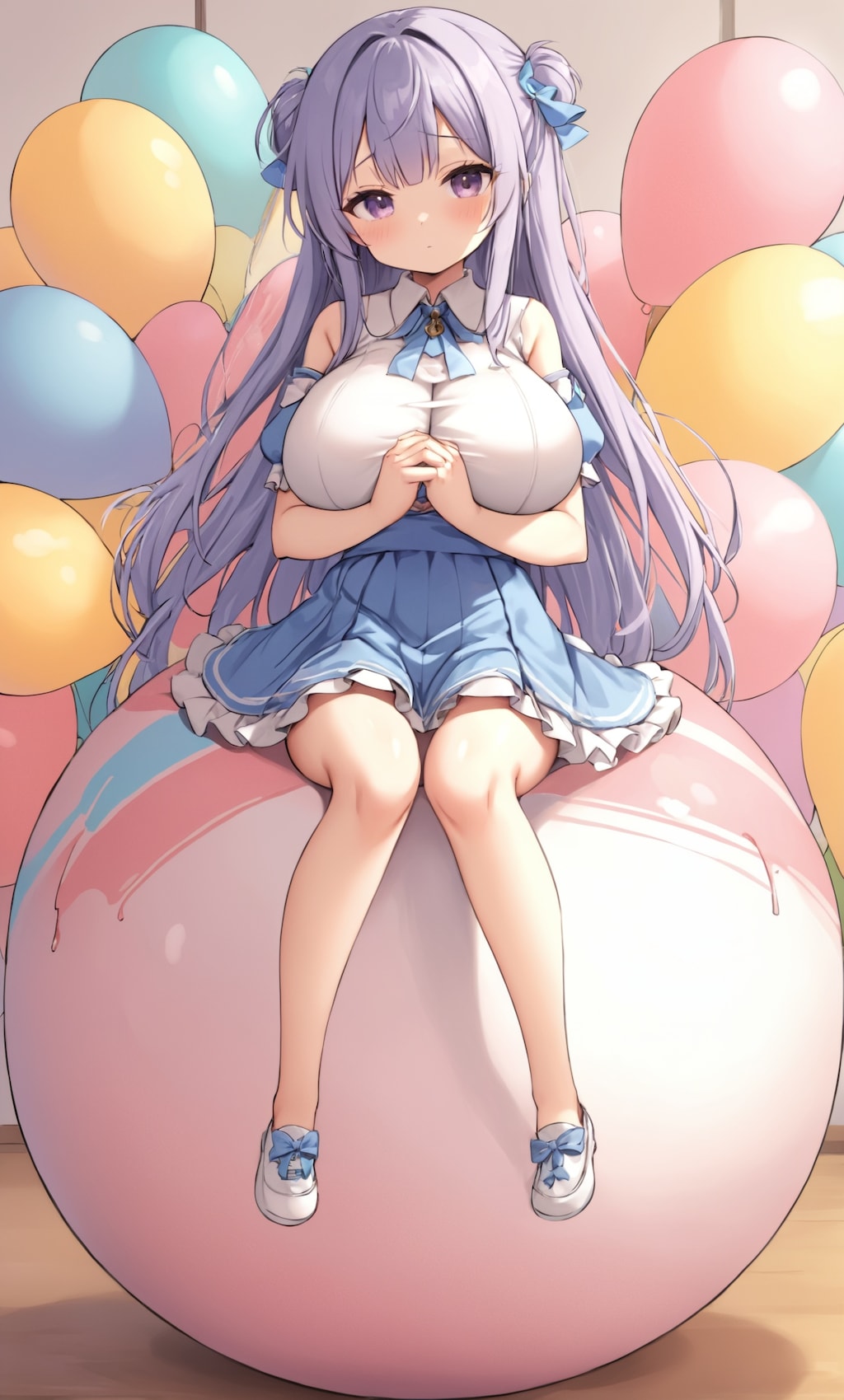 巨大風船に座って