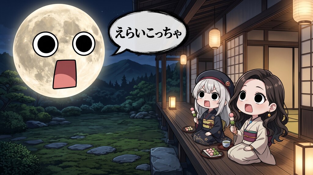 えらいこっちゃ中秋の名月を眺める椎菜さんとえらいこっちゃ嬢
