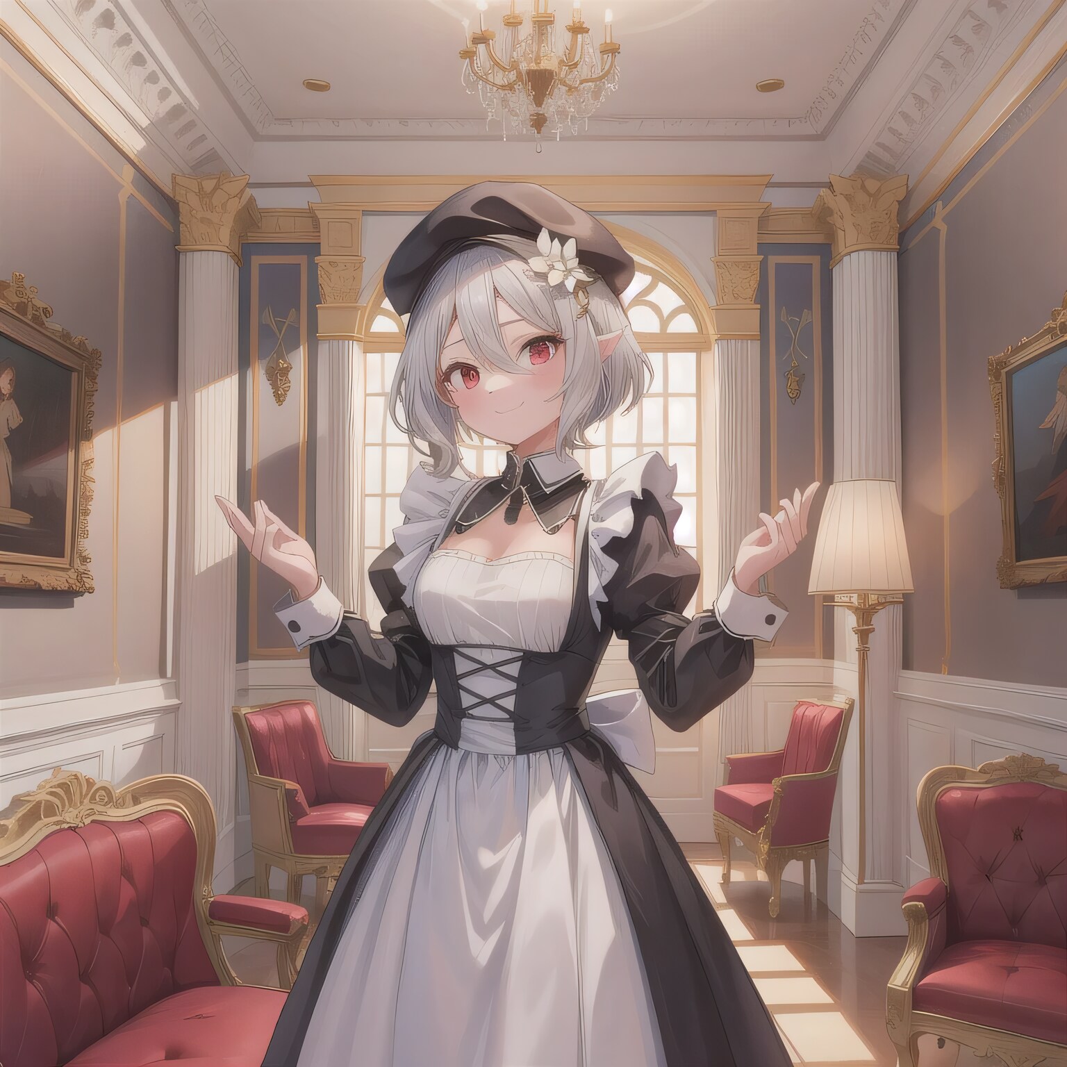 白髪ボブでメイド服の少女４ | の人気AIイラスト・グラビア