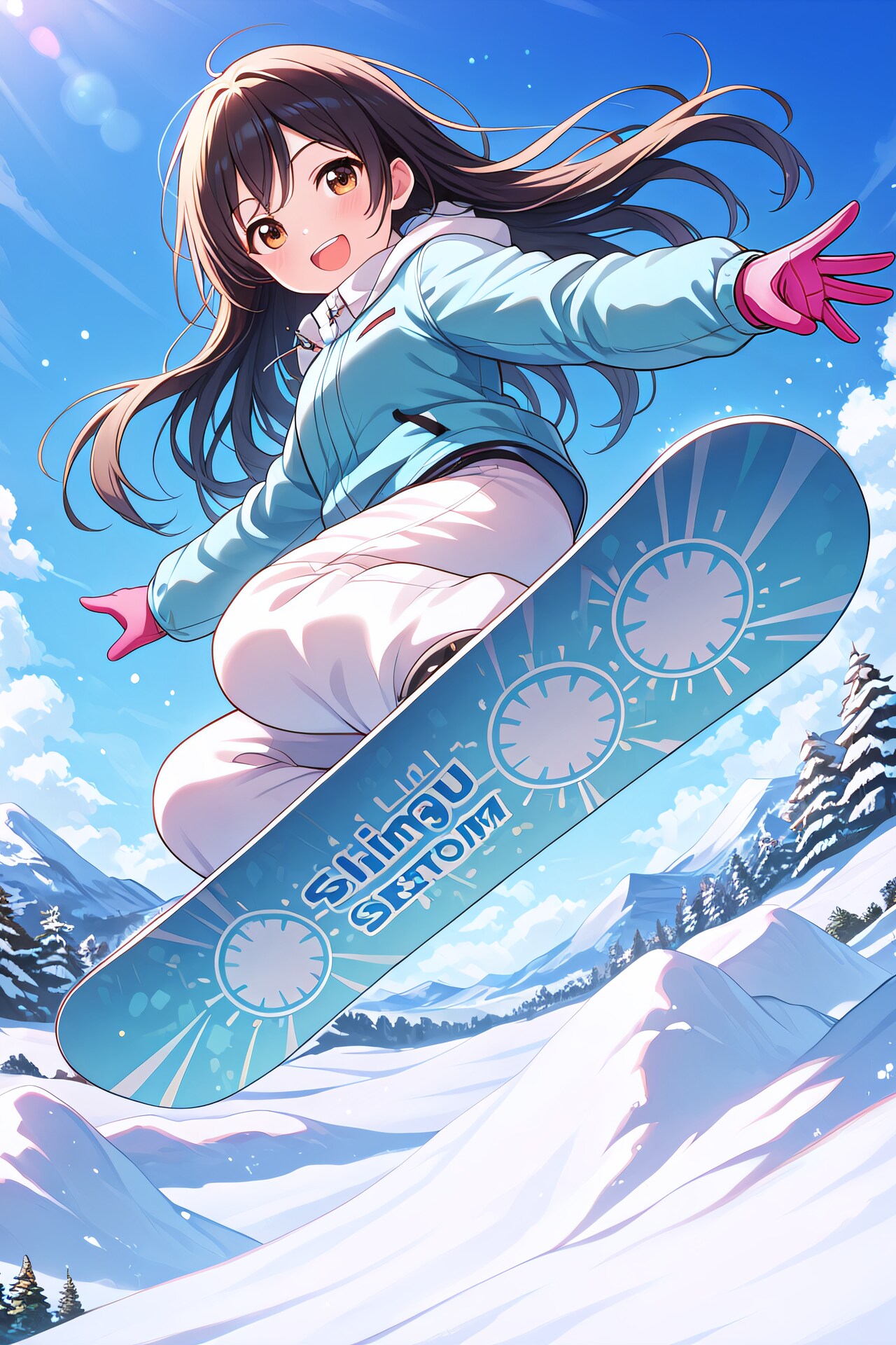 スノーボードする黒髪ちゃん | の人気AIイラスト・グラビア