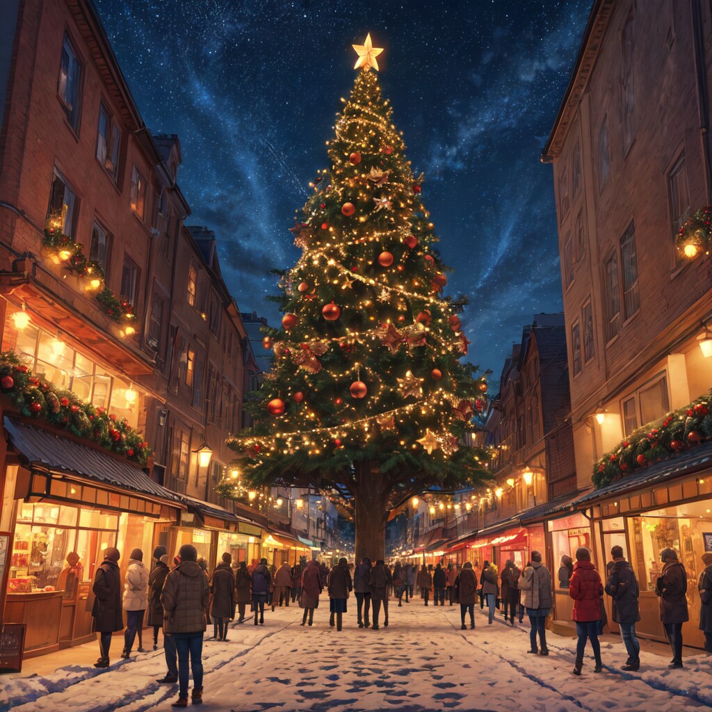 クリスマス飾りされた商店街