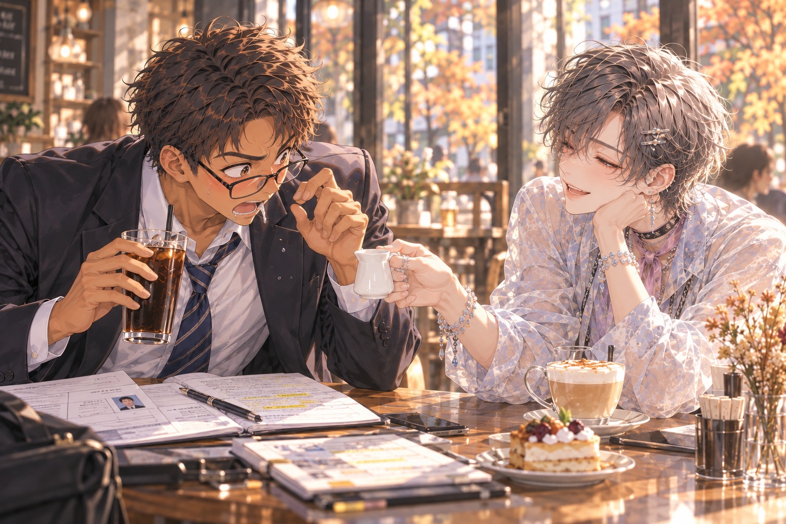 リアムは、ブラックコーヒーとメガネで背伸びする。 | の人気AIイラスト・グラビア