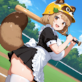 野球場にいるメイドたぬき 2枚目