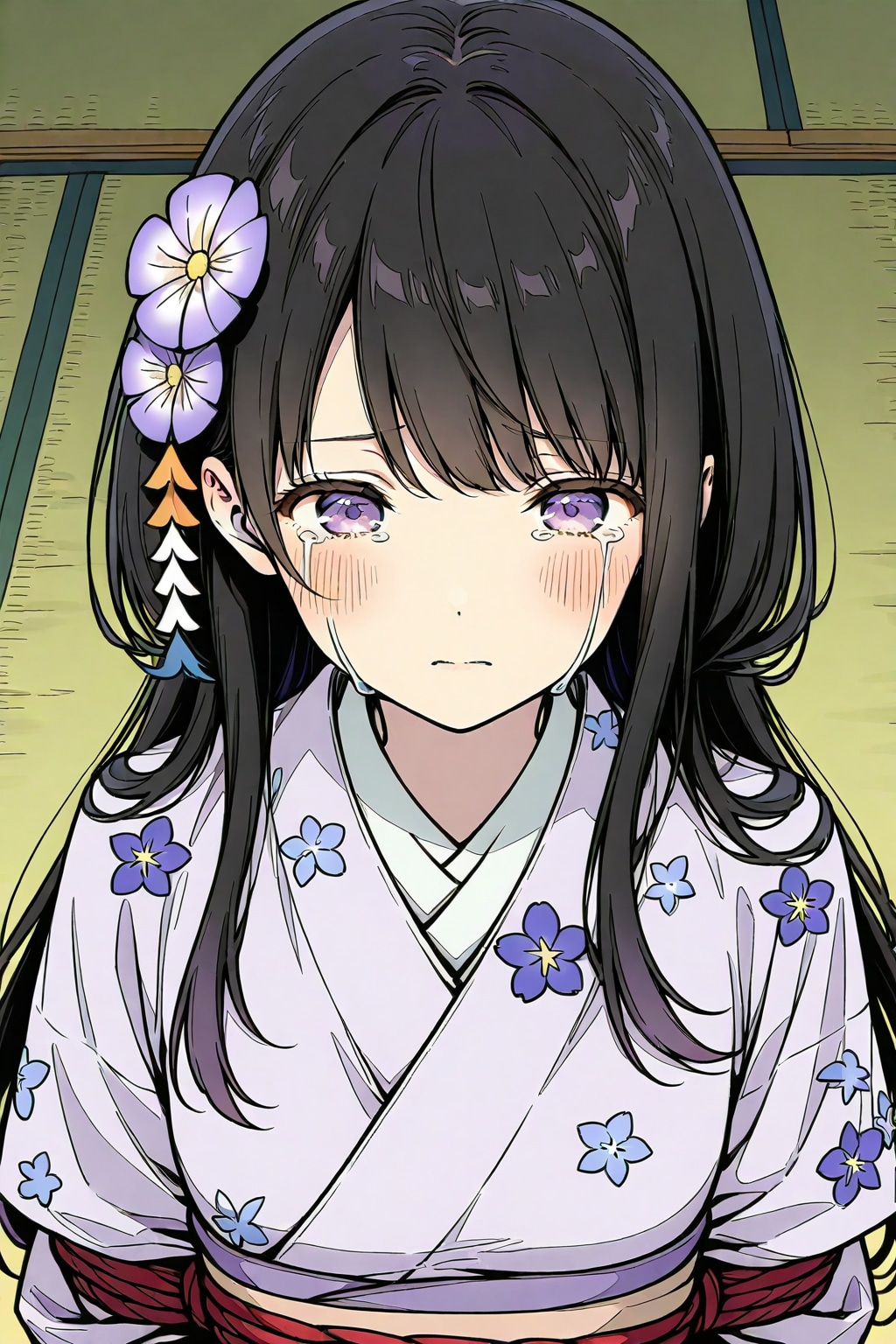 縛られた薄紫色の浴衣の美少女