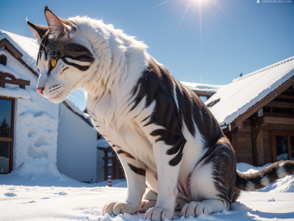 雪山で暮らす人の手を離れた猫