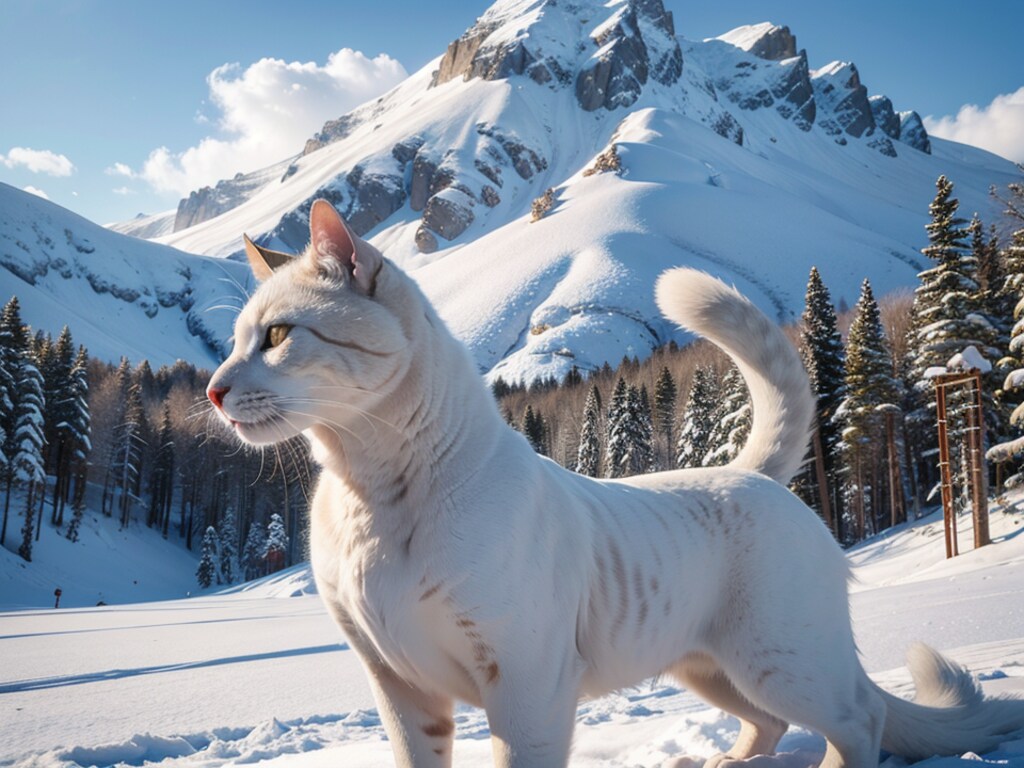 雪山で暮らす人の手を離れた猫