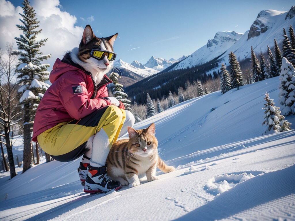 雪山で暮らす人の手を離れた猫