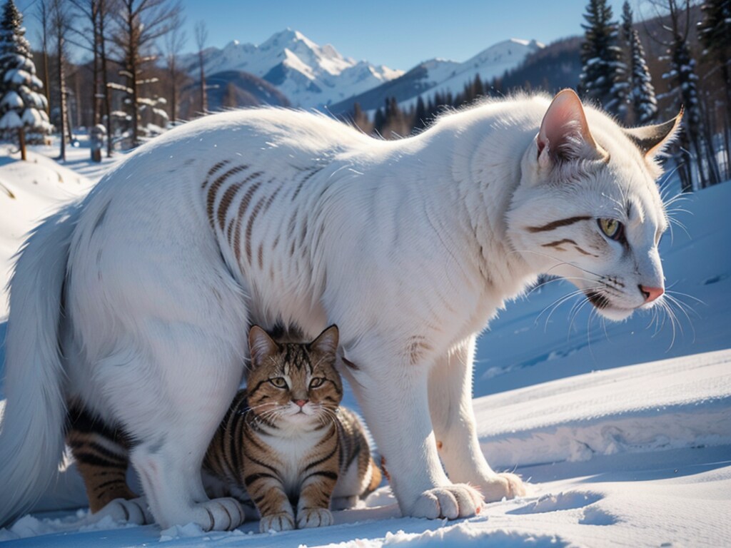 雪山で暮らす人の手を離れた猫