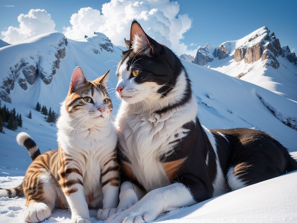 雪山で暮らす人の手を離れた猫