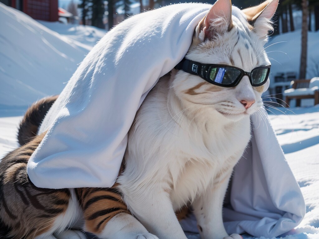 雪山で暮らす人の手を離れた猫