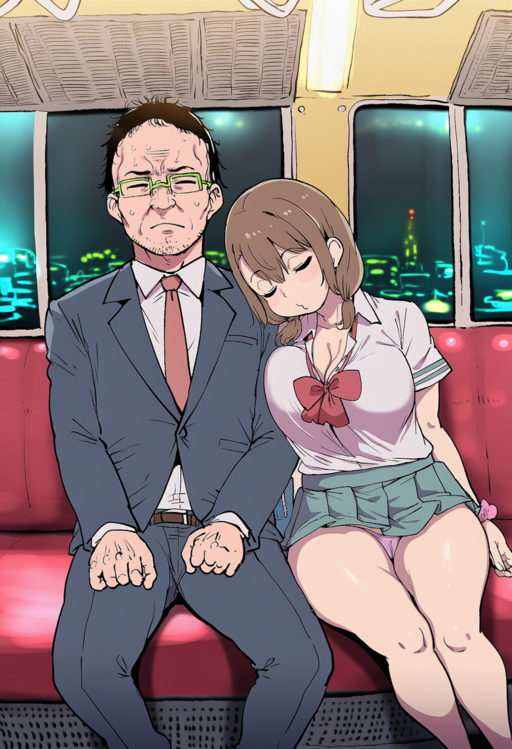 電車でよりかかられるおじさん