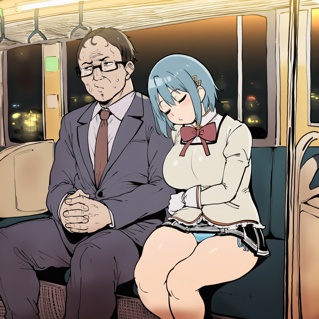 電車でよりかかられるおじさん