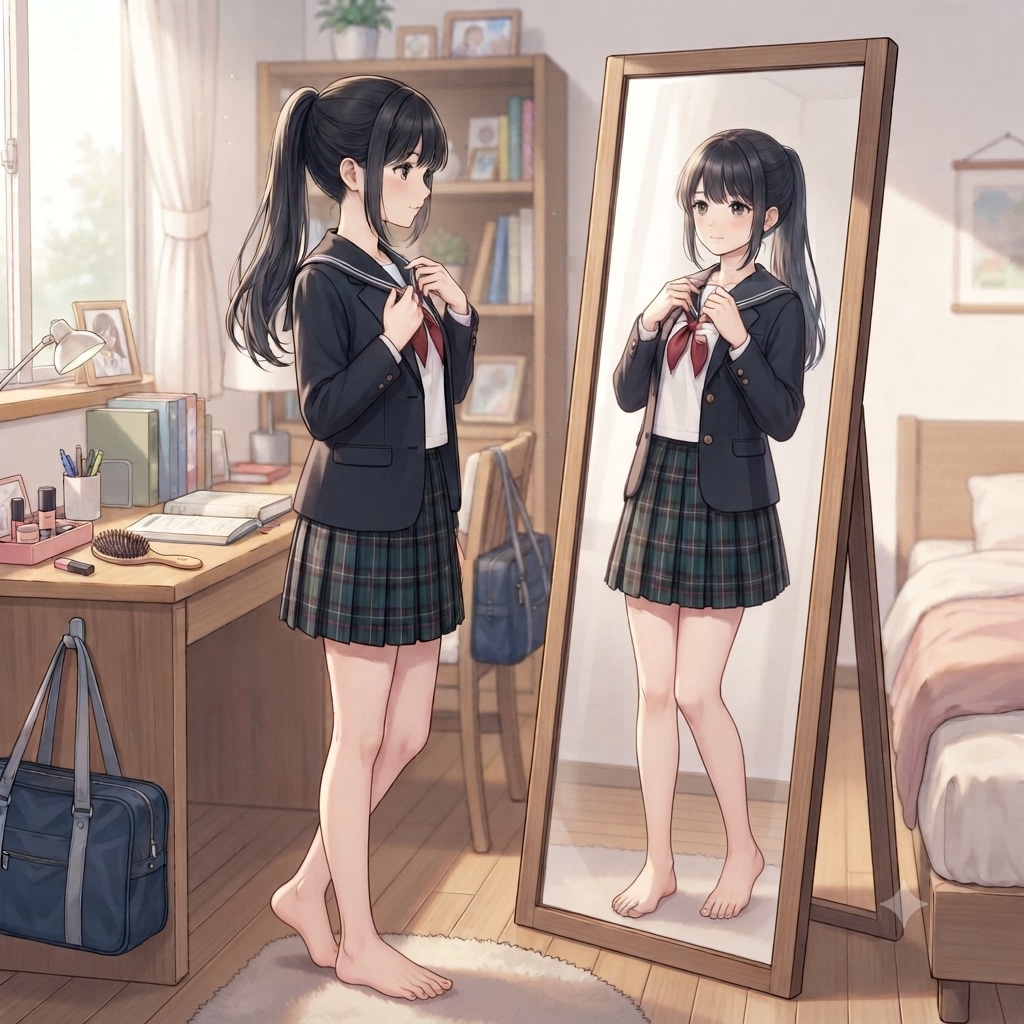 身支度する少女