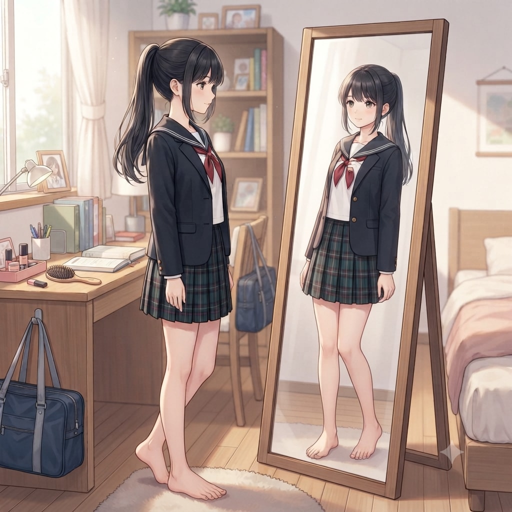 身支度する少女