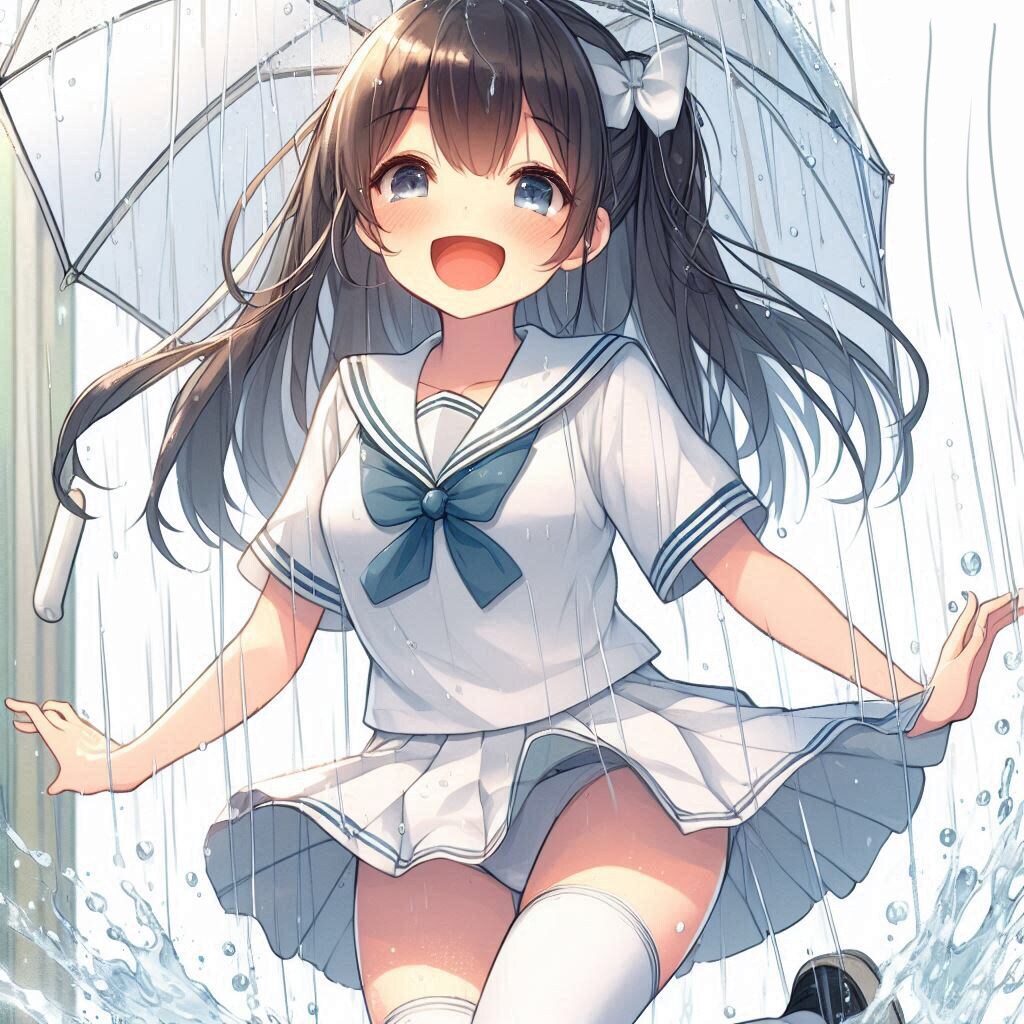 梅雨だってパンチラ！（Copilot）