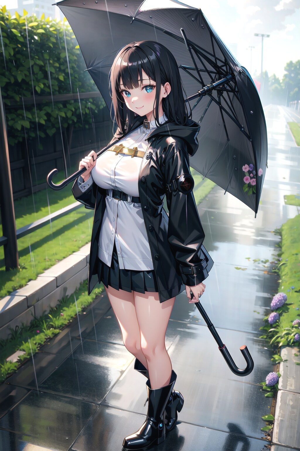 雨の中の黒