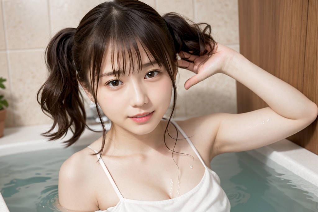 入浴中のツインテールの女の子