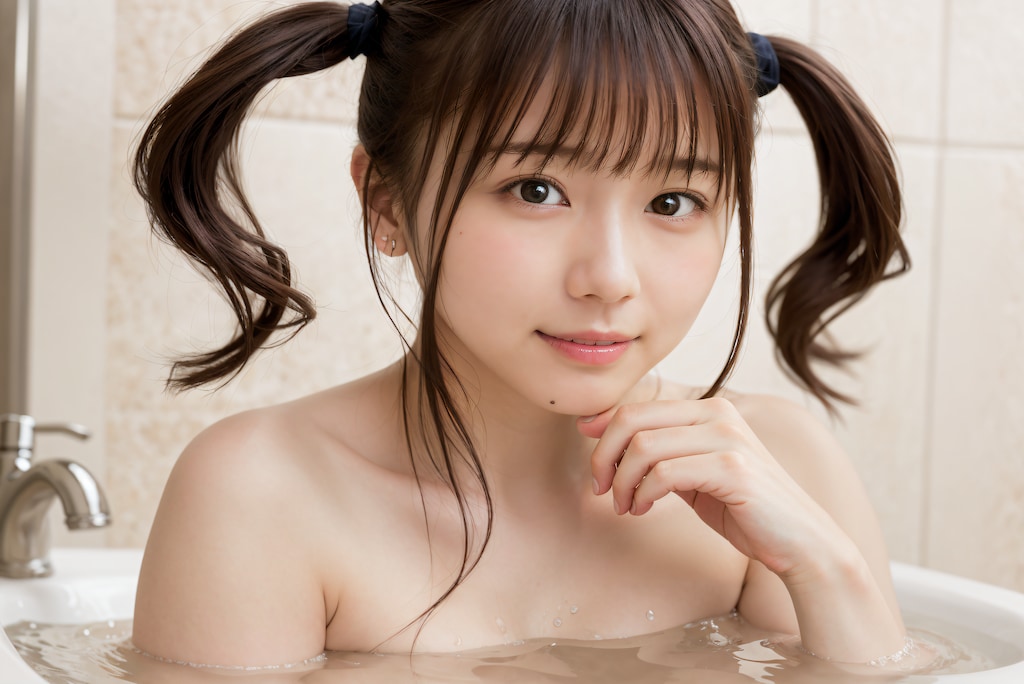 入浴中のツインテールの女の子