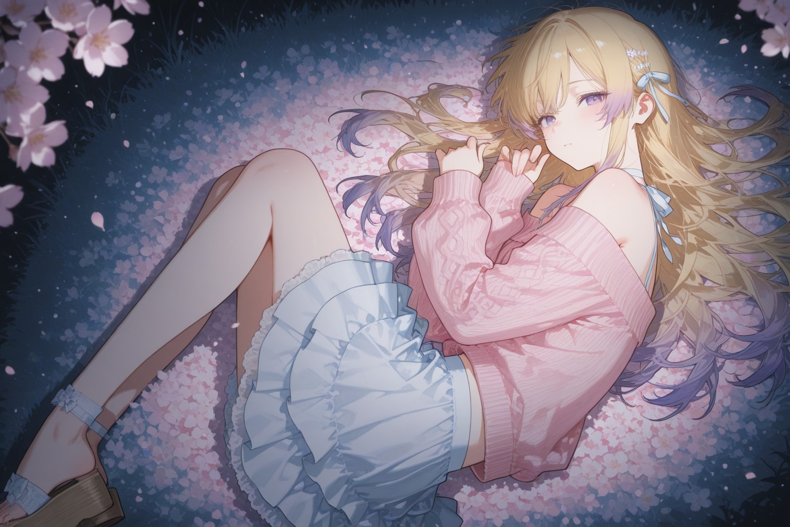 桜の絨毯の上で | の人気AIイラスト・グラビア