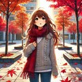 公園で紅葉を見とれた女性 6枚目