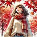 公園で紅葉を見とれた女性 3枚目