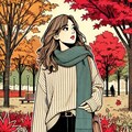 公園で紅葉を見とれた女性 2枚目