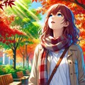 公園で紅葉を見とれた女性 4枚目