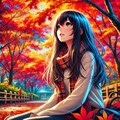 公園で紅葉を見とれた女性 5枚目