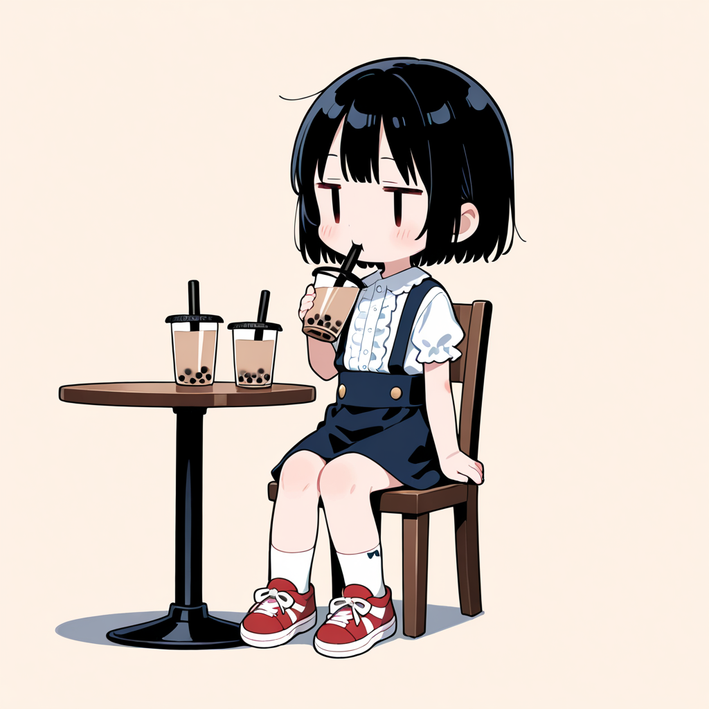 タピオカティーを飲む