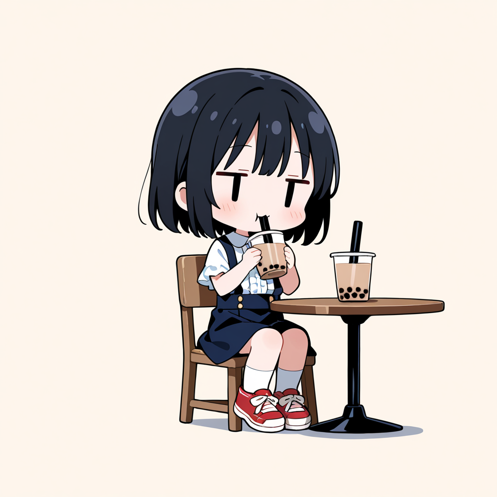 タピオカティーを飲む