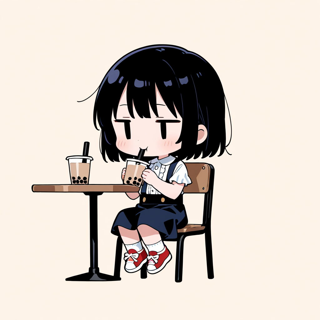 タピオカティーを飲む