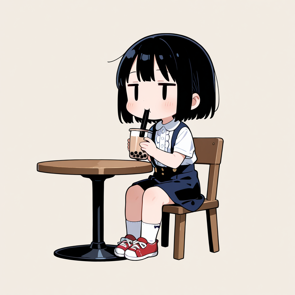 タピオカティーを飲む