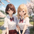 桜と仲良し女子 2枚目