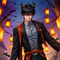 あかりが灯った街にいる、悪魔な黒髪短髪男性★（9枚） 3枚目