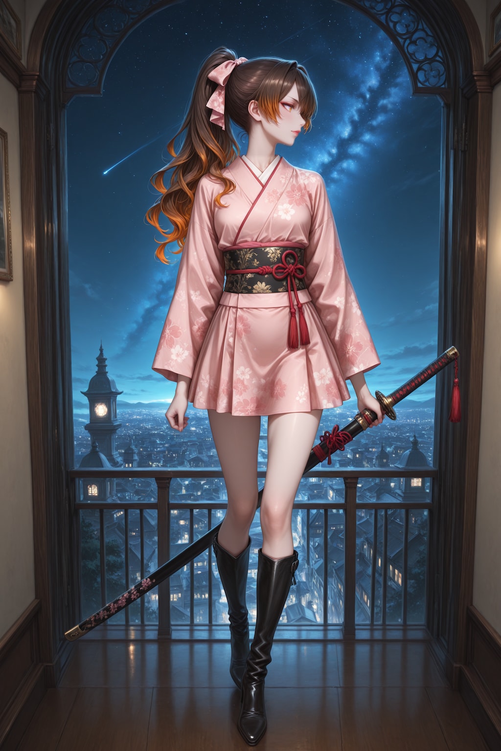 和っぽいミニドレスを着た斬馬刀持ち姫様