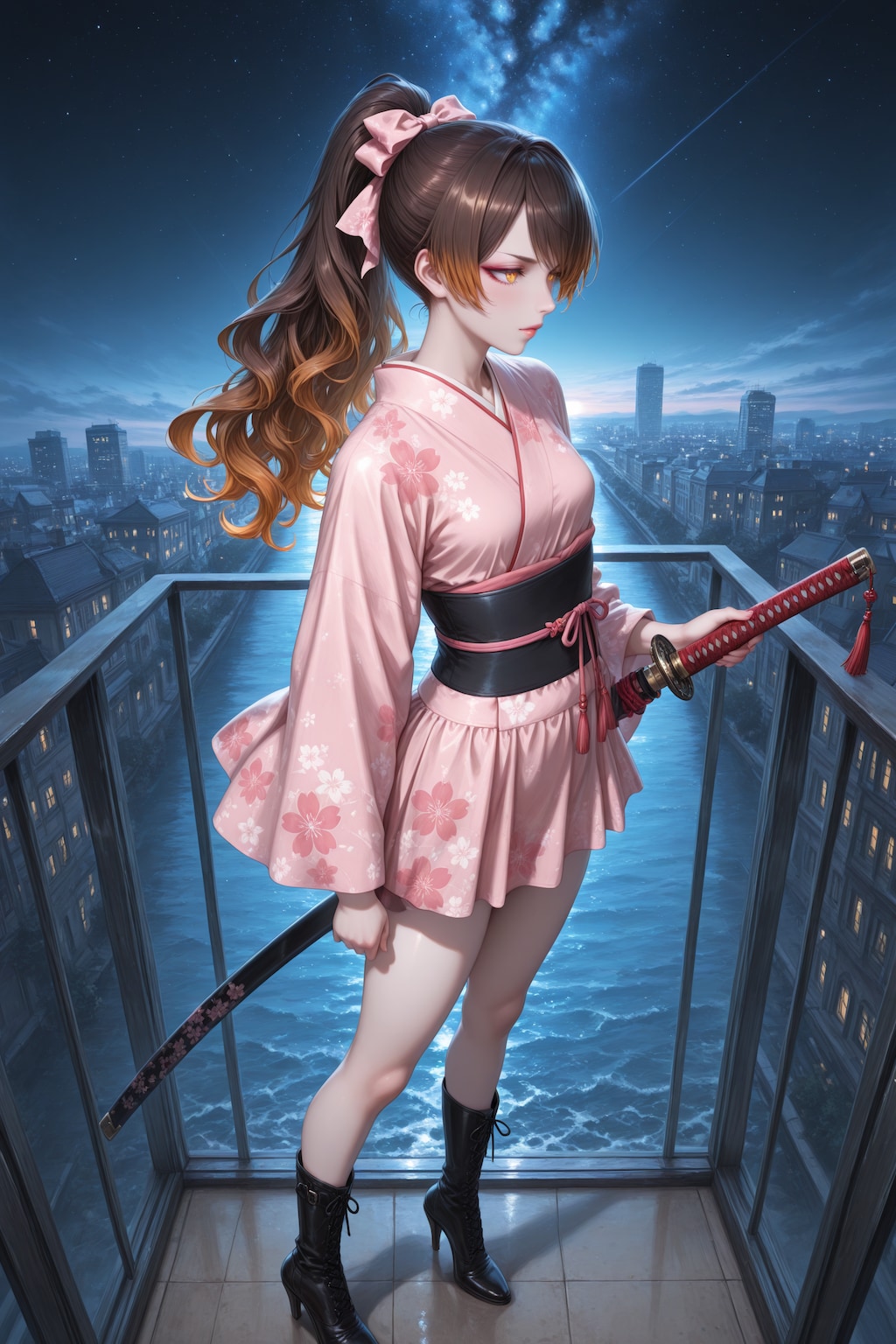 和っぽいミニドレスを着た斬馬刀持ち姫様