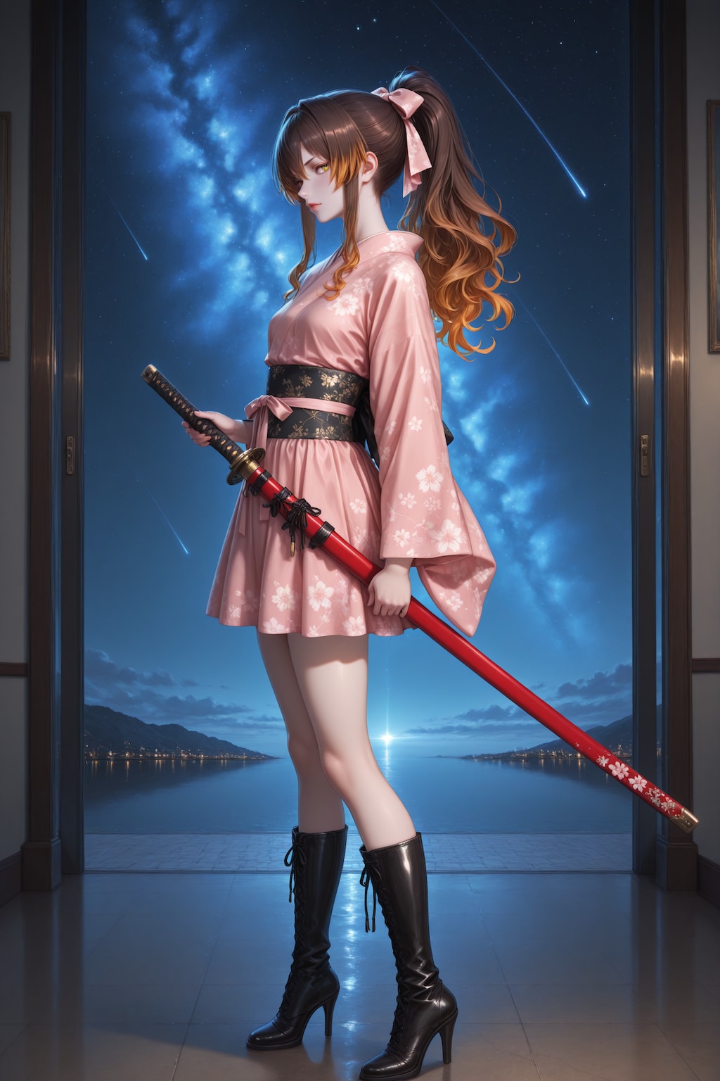 和っぽいミニドレスを着た斬馬刀持ち姫様