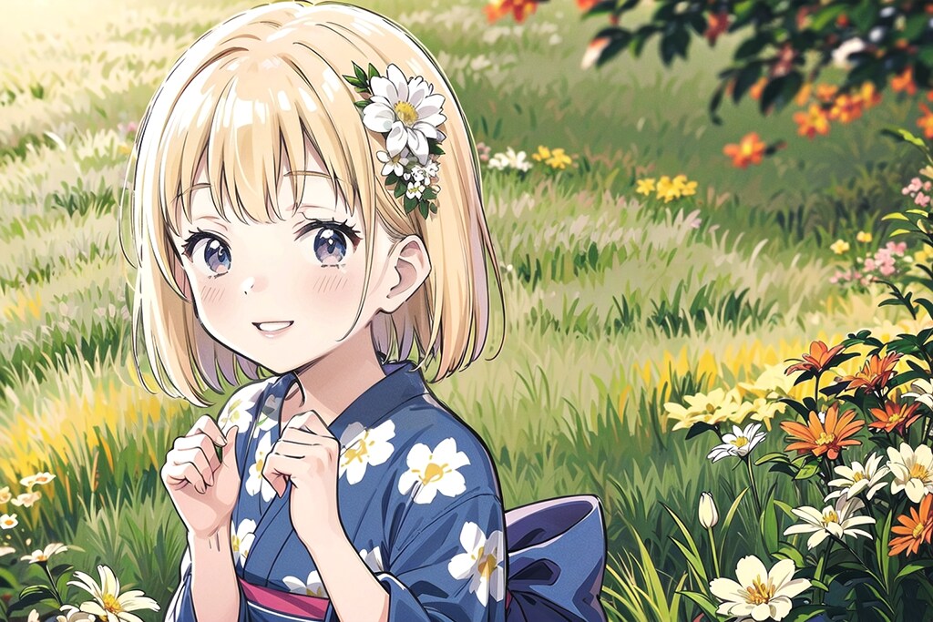 浴衣と夜空と金髪ちゃん