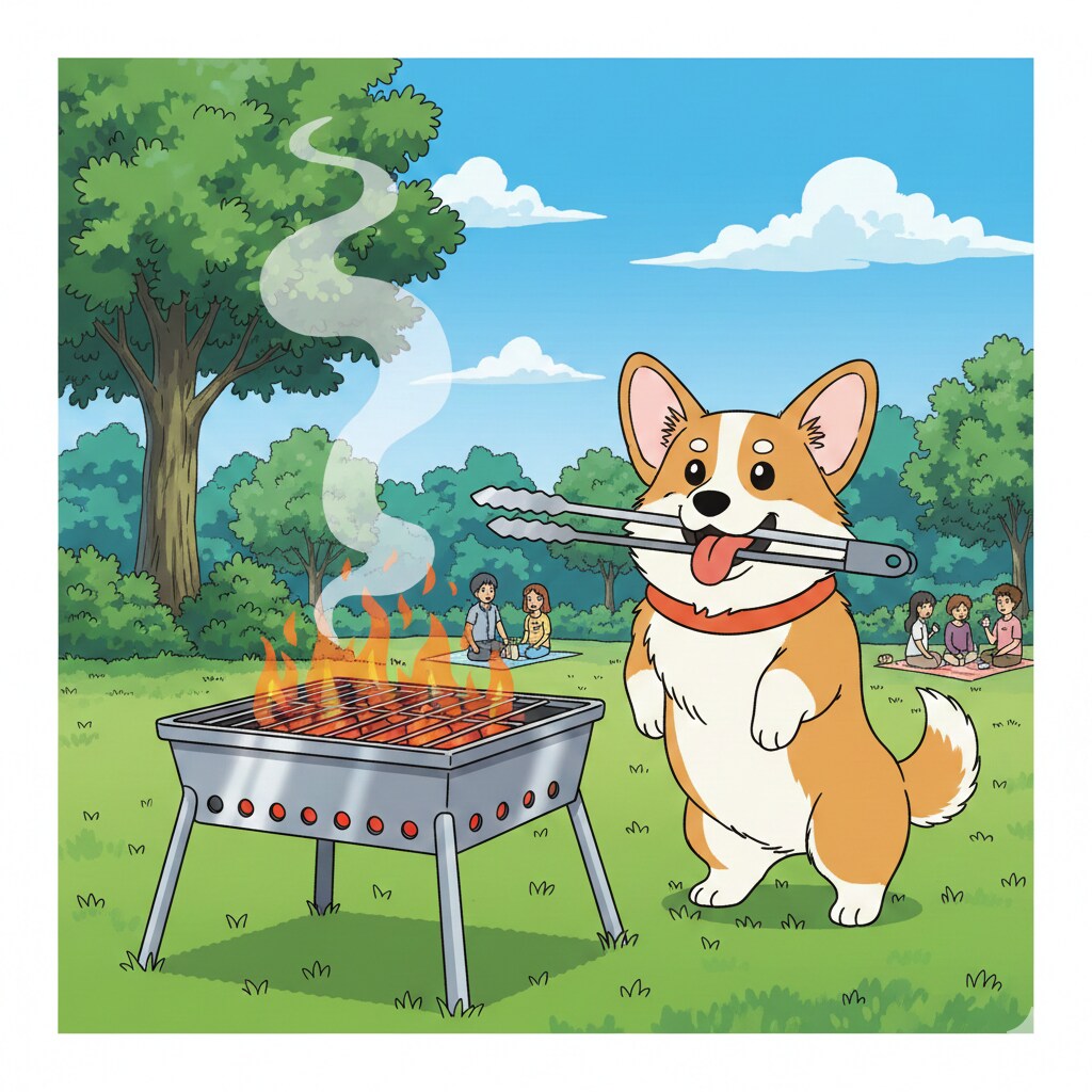 トングとコーギー犬