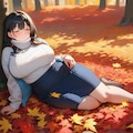紅葉で微睡む女の子 6枚目
