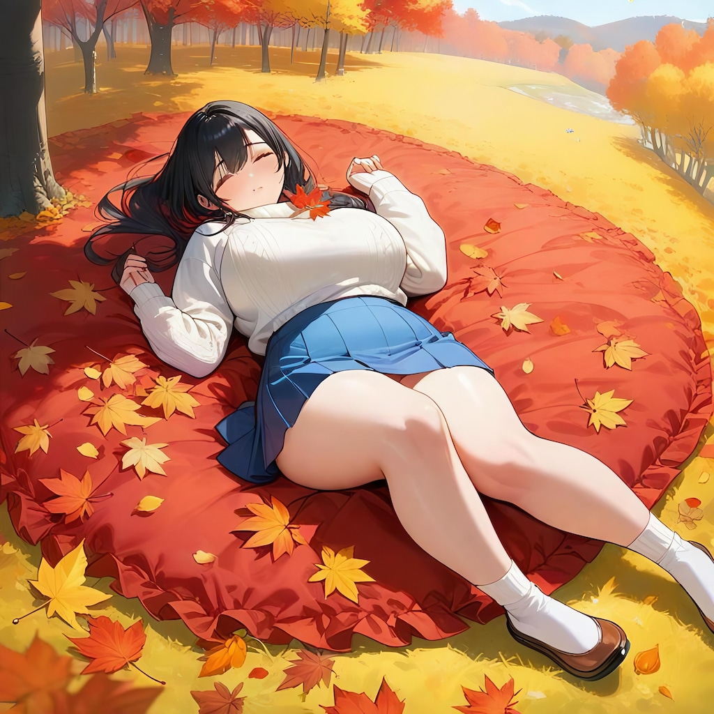 紅葉で微睡む女の子