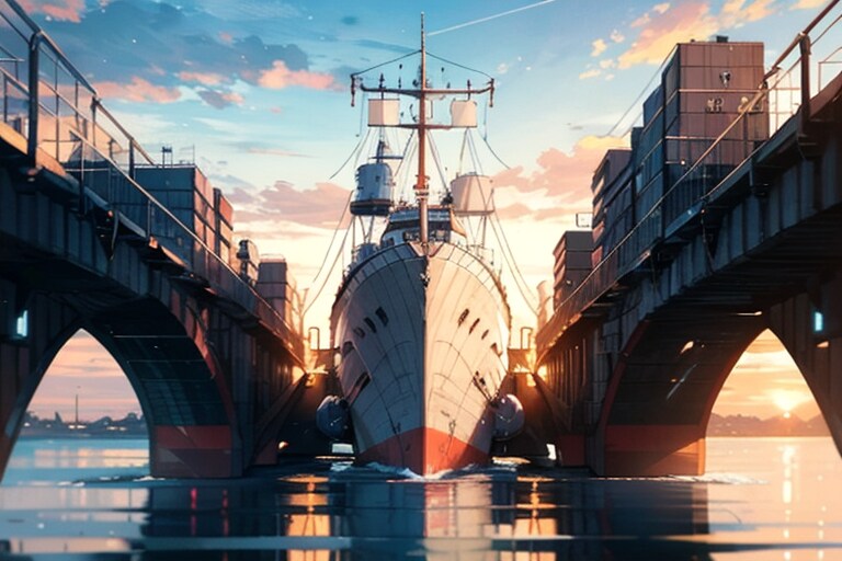 軍艦と港