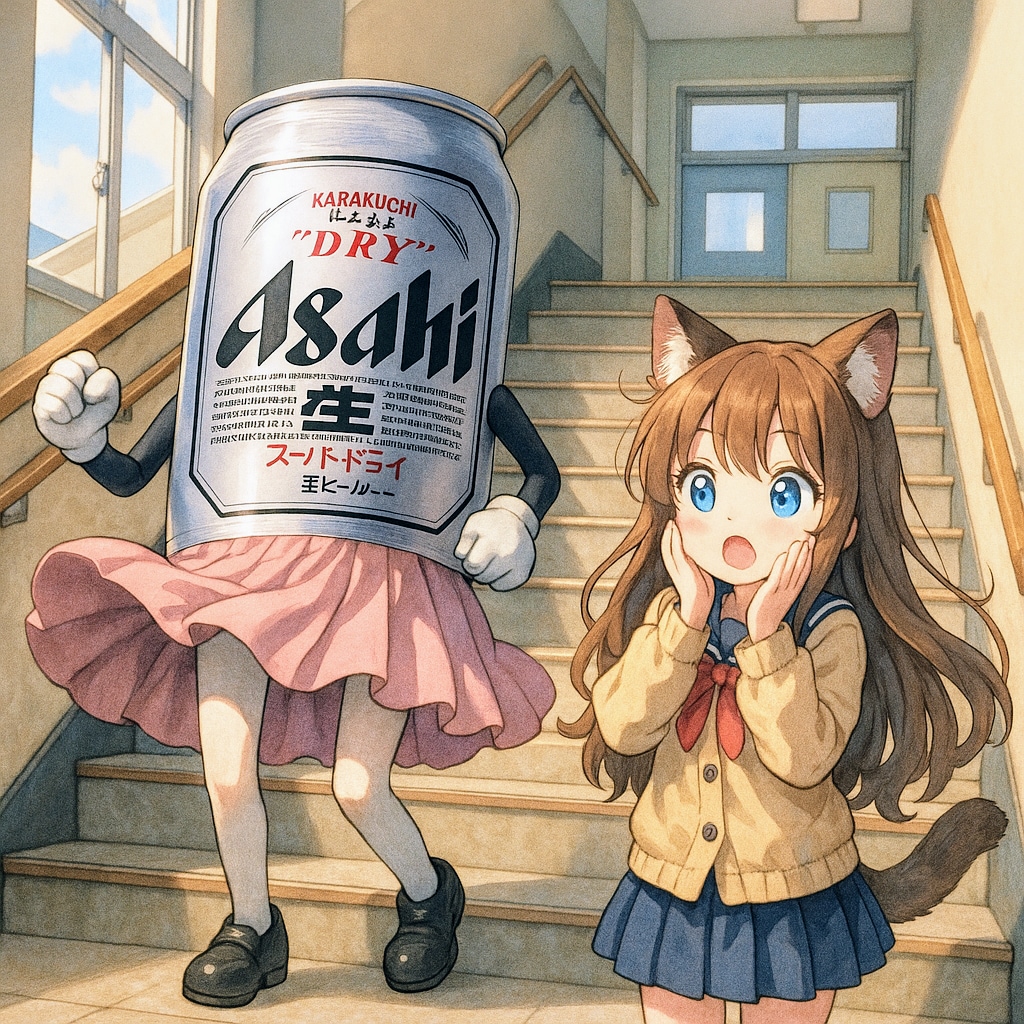 ノーパンなのが風でバレたビール缶とそれを見ちゃった小さな女の子