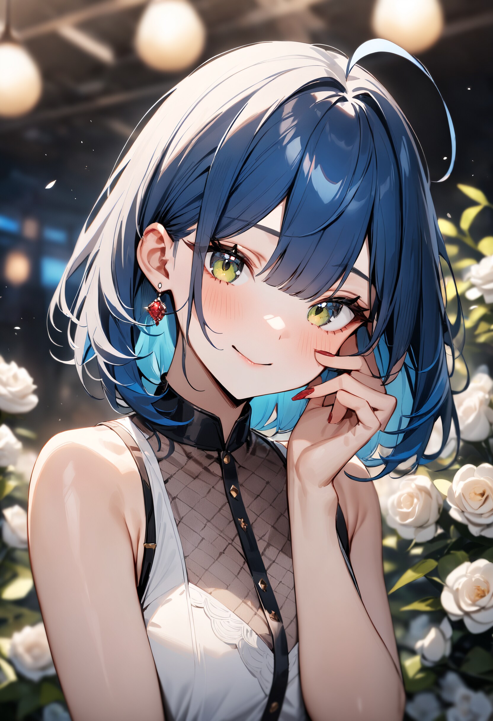 夜の薔薇園で微笑む少女