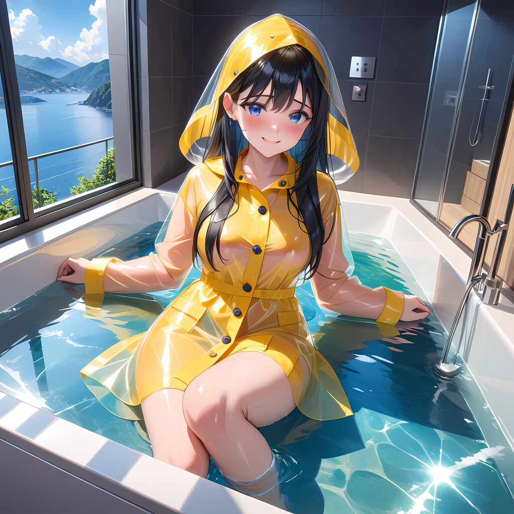 黄色半透明レインコート風呂