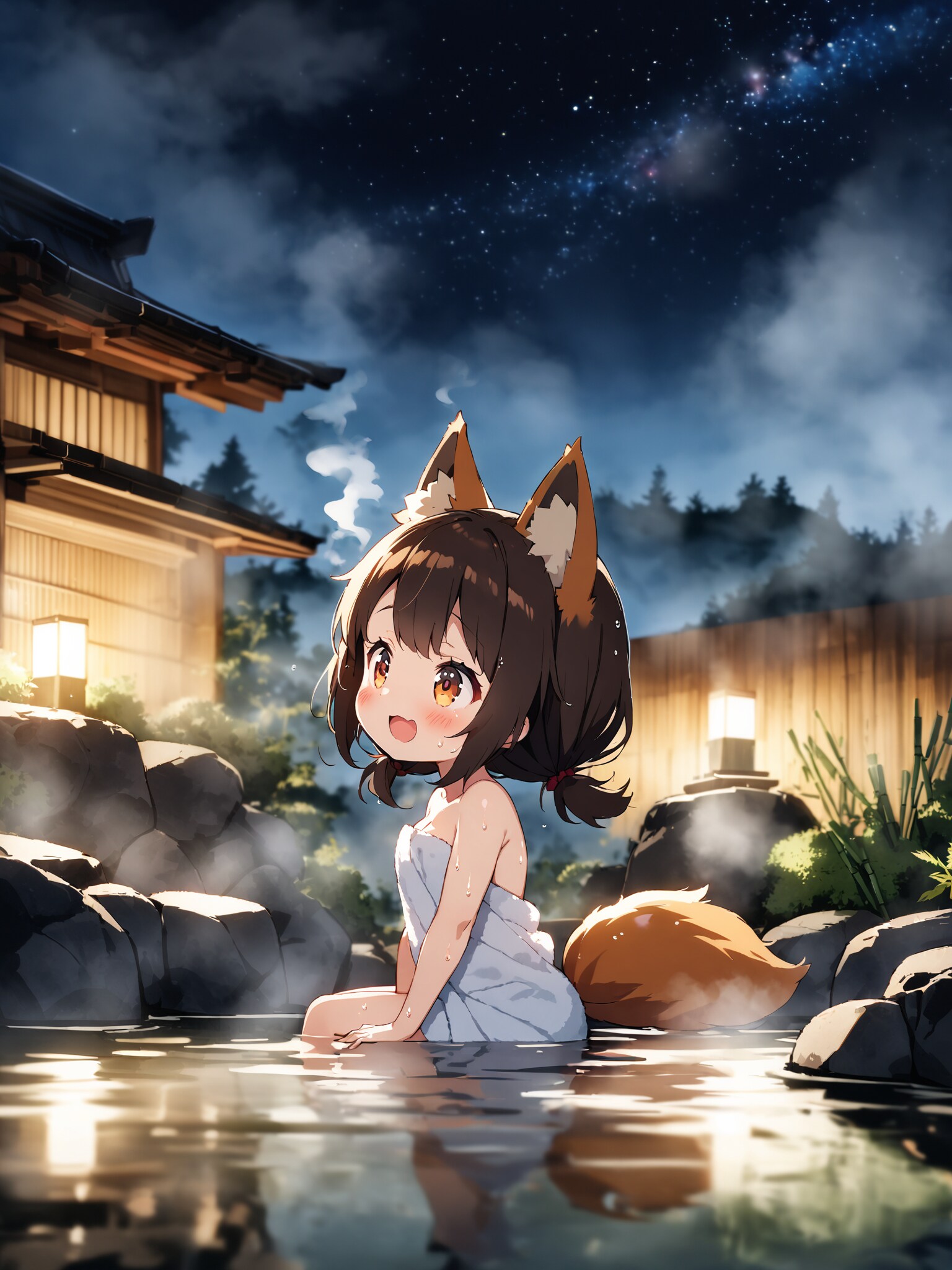 露天で星見る妖狐ちゃん