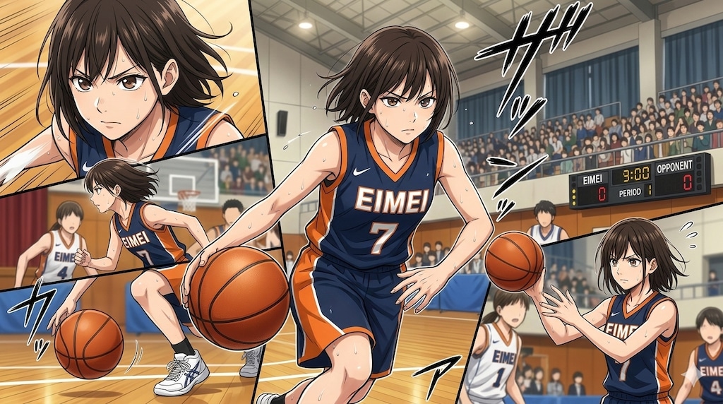 【お試し生成】女子バスケットボール部の試合風景　その２